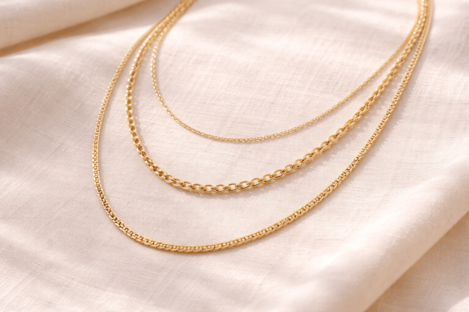 Layering mehrerer goldener Halsketten