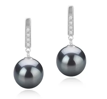 9-10mm AAA-Qualität Tahitisch Paar Ohrringe in Janet Schwarz 9-10mm AAA-Qualität Tahitisch Paar Ohrringe in Janet Schwarz